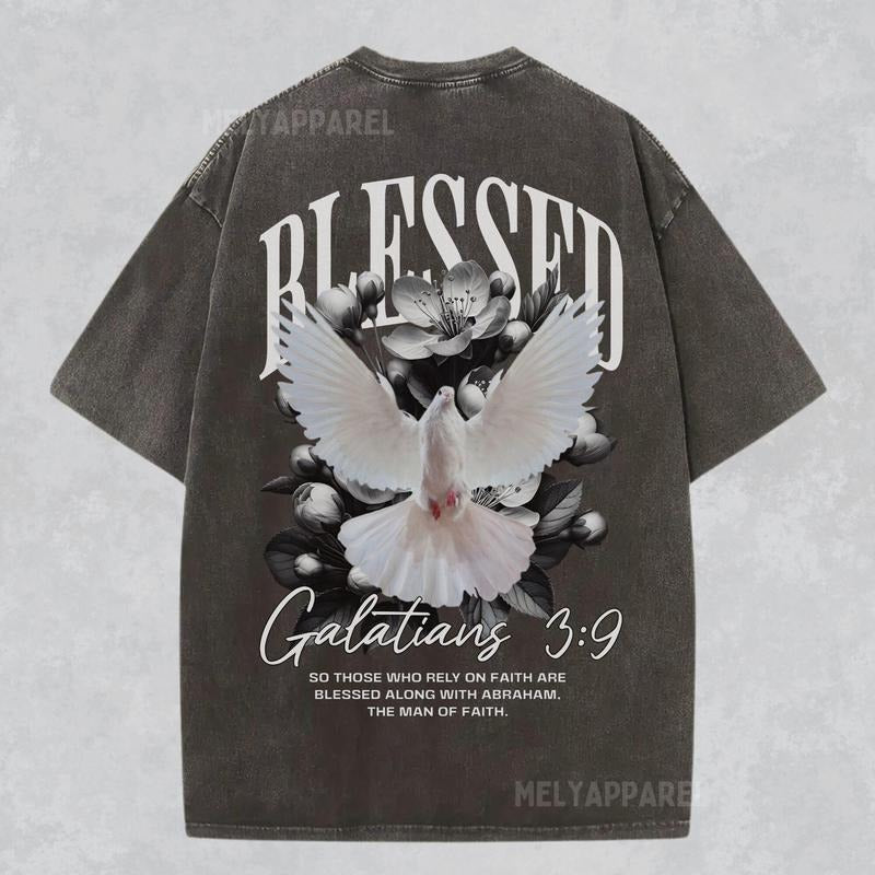 [ Mineral Wash ] Christian Shirt Blessed Tee Jesus Apparel Faith Streetwear Unisex Crewneck Religious Washed Gift For Him...