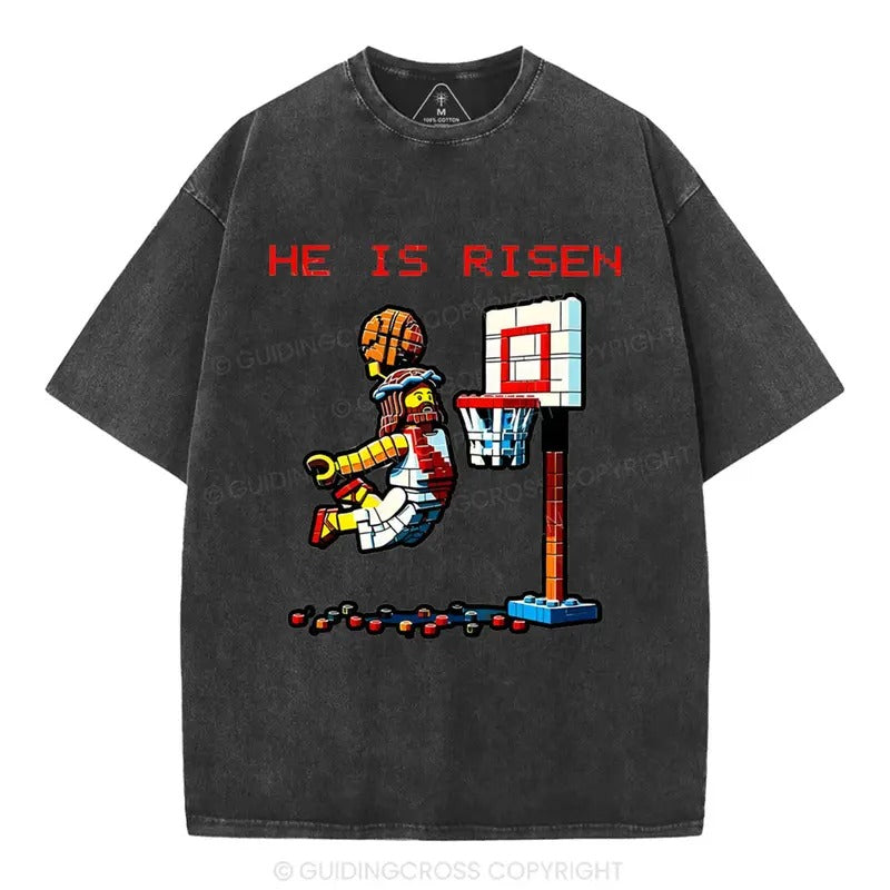 [ Mineral Wash ] He Is Risen Christian Washed Shirt Jesus Graphic Washed Style Shirt Hoodie, Sweatshirt | RetroVerseTees.com