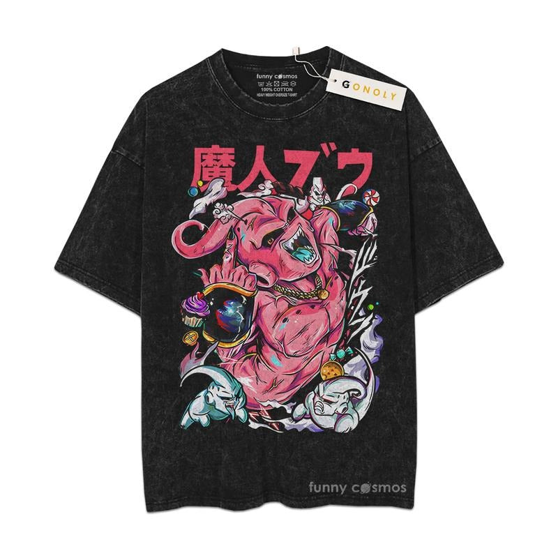 [ Mineral Wash ] KidBuu Fan Anime Shirt, Graphic Washed Style Shirt Hoodie, Sweatshirt | RetroVerseTees.com