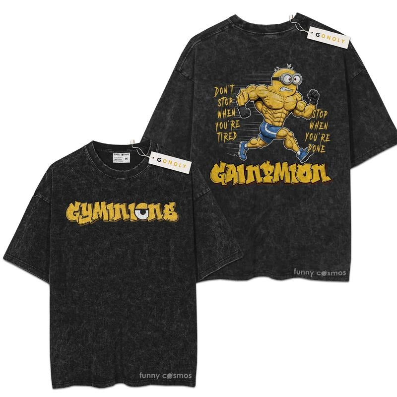 [ Mineral Wash ] Mini0n Gym, Gainzion Fan Lovers Streetwear & Washed Gym Style Shirt Hoodie, Sweatshirt | RetroVerseTees.com