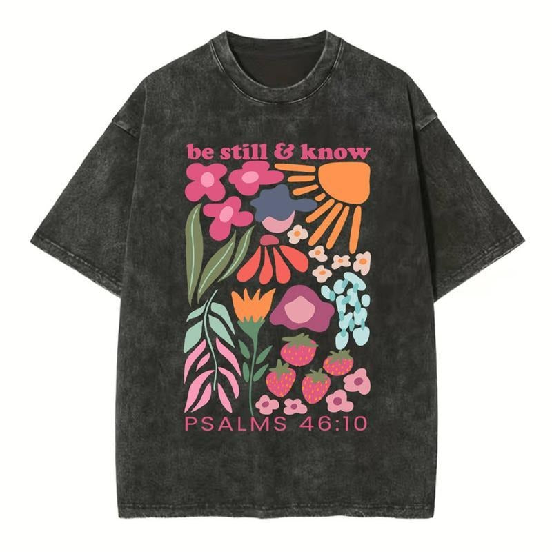 [Mineral Wash Shirt] Be Still Gunpla brand Know Boho Christian Washed Shirt Jesus Graphic Style Shirt Crewneck Casual...