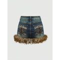 Mini Denim Skirt Fuzzy Zip Up Y2K Bodycon Jean Skirt with Pocket T-Shirts, Hoodie, Sweatshirt | RetroVerseTees.com