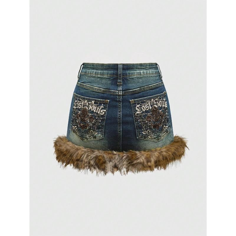 Mini Denim Skirt Fuzzy Zip Up Y2K Bodycon Jean Skirt with Pocket T-Shirts, Hoodie, Sweatshirt | RetroVerseTees.com