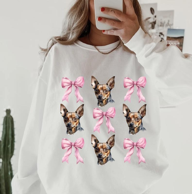 Mini Pincher with bows Sweatshirt ~ Sweatshirt Unisex Apparel Relaxed Fit Printed in the USA Clothing Womenswear Casual...