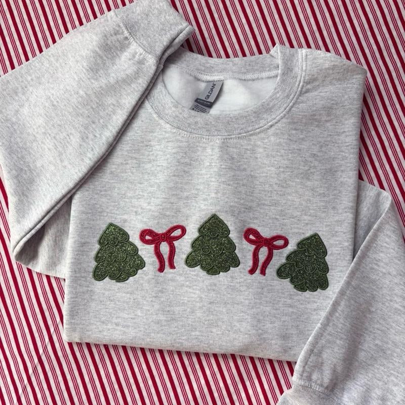 Minimalist Christmas Embroidered Crewneck Sweatshirt Handmade Embroidery T-Shirts, Hoodie | RetroVerseTees.com