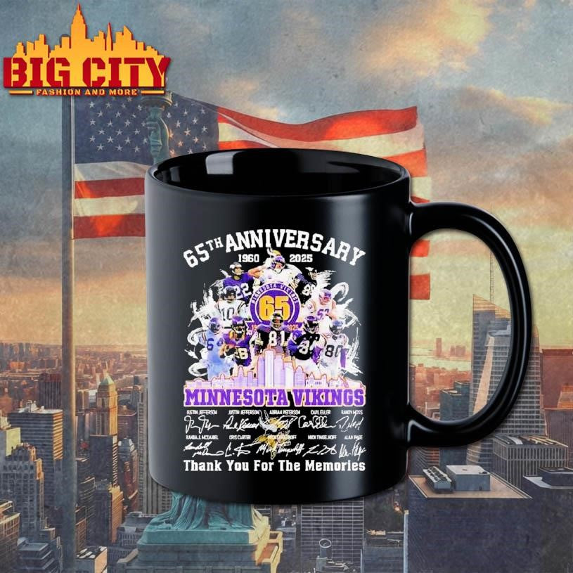 Minnesota Vikings 65th Anniversary 1960-2025 Skyline Signatures Thank You For The Memories Shirt