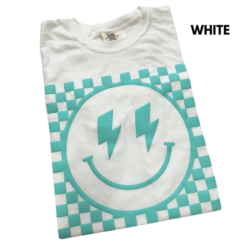 Mint Puff Checkered Happy Face Comfort Colors T-Shirt Hoodie, Sweatshirt | RetroVerseTees.com