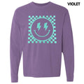Mint Puff Checkered Happy Face Long Sleeve Comfort Colors T-Shirt Hoodie, Sweatshirt | RetroVerseTees.com