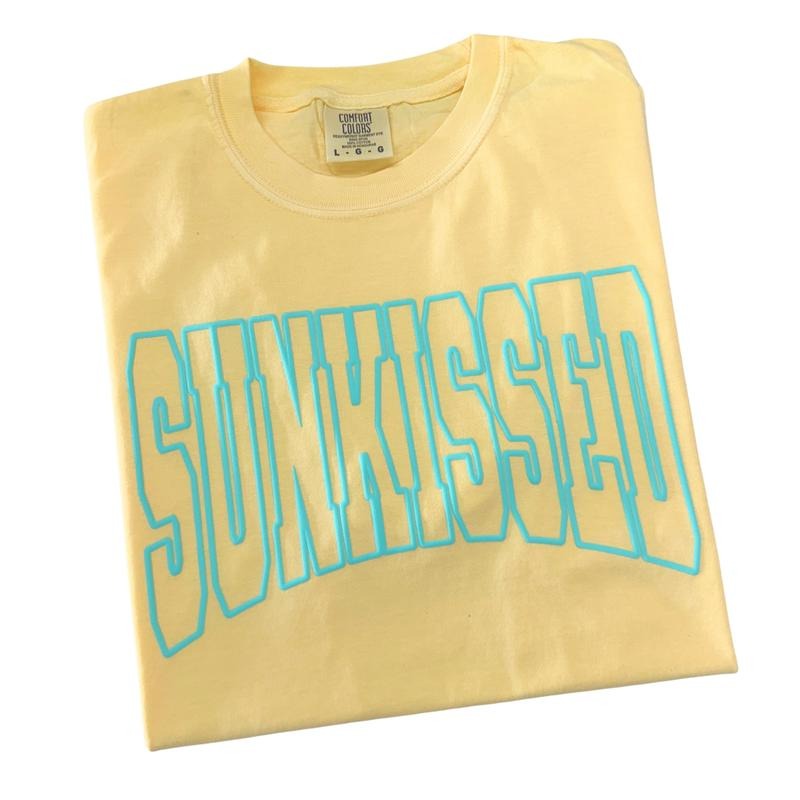Mint Sunkissed PUFF Letter Comfort Colors T-Shirt Hoodie, Sweatshirt | RetroVerseTees.com