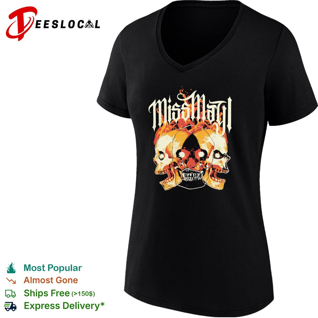 Miss May I Skulls and Fire Band metalcore shirt