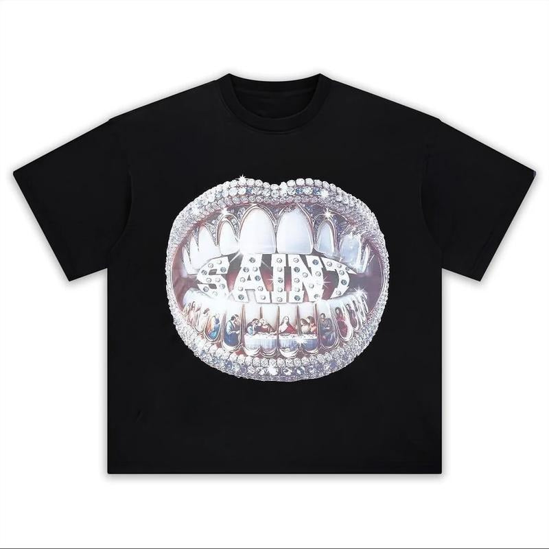 Mixed Emotion Grillz Graphic Tee Oversized Y2k T-Shirt Graphic Tee for Men Women Hoodie, Sweatshirt | RetroVerseTees.com
