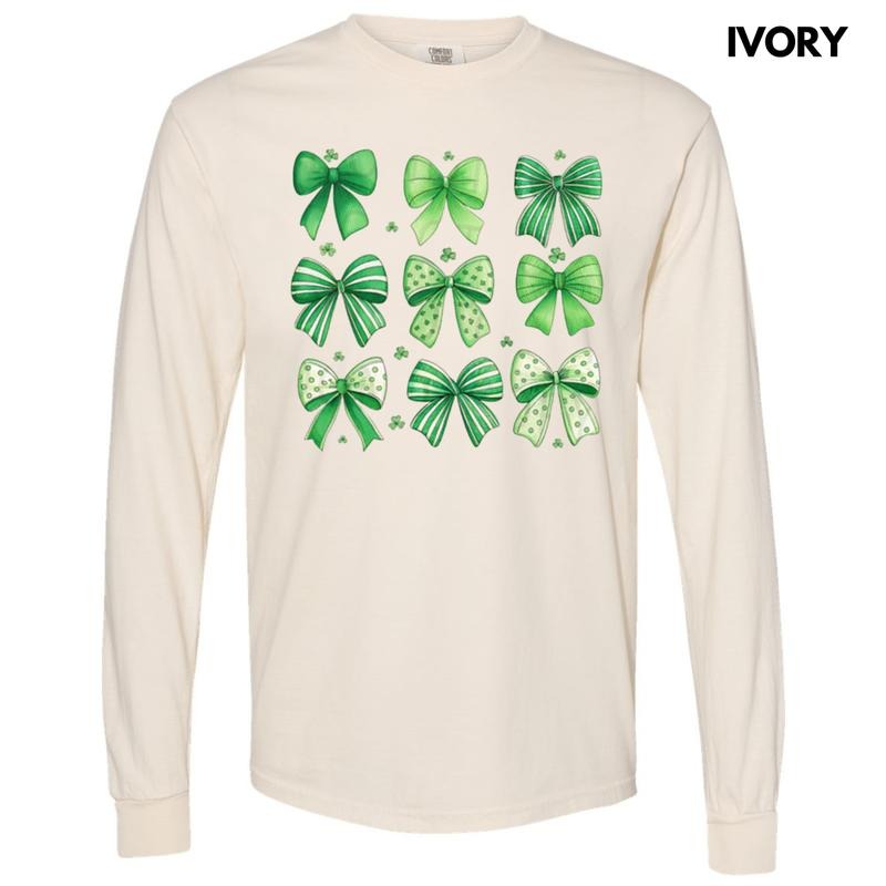 Mixed Shamrock Bows Long Sleeve Comfort Colors T-Shirt Hoodie, Sweatshirt | RetroVerseTees.com