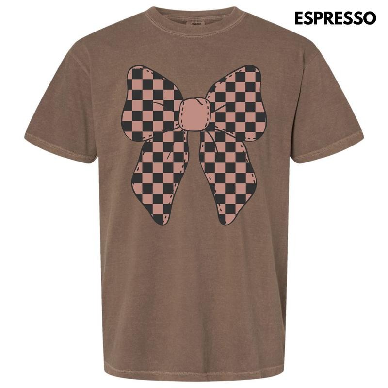 Mocha Checker Bow Comfort Colors T-Shirt 'NLB' Hoodie, Sweatshirt | RetroVerseTees.com