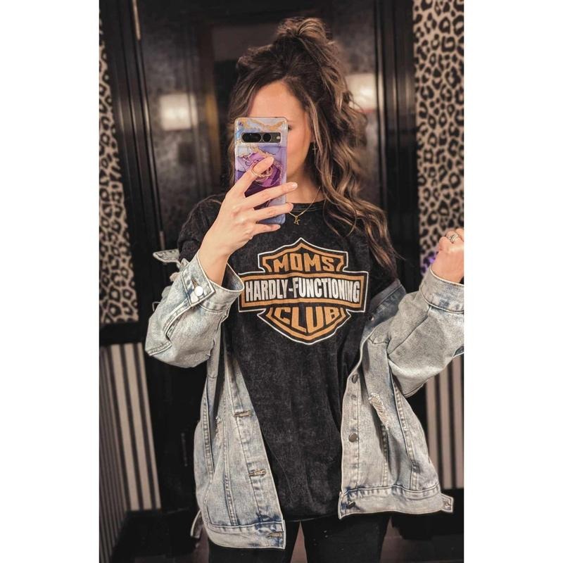 Moms Club Hardly Functioning Shirt, Tired Moms Club Bad Moms Club, Motorcycle Mom Cool Moms Club Trendy Mama Shirt,...