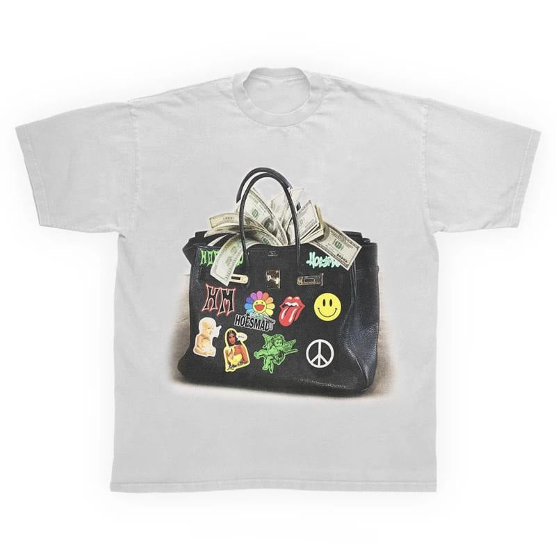 Money Tee Cotton Farbic Streetwear Fashion Y2K Crew Neck Short Sleeve Hoodie, Sweatshirt | RetroVerseTees.com