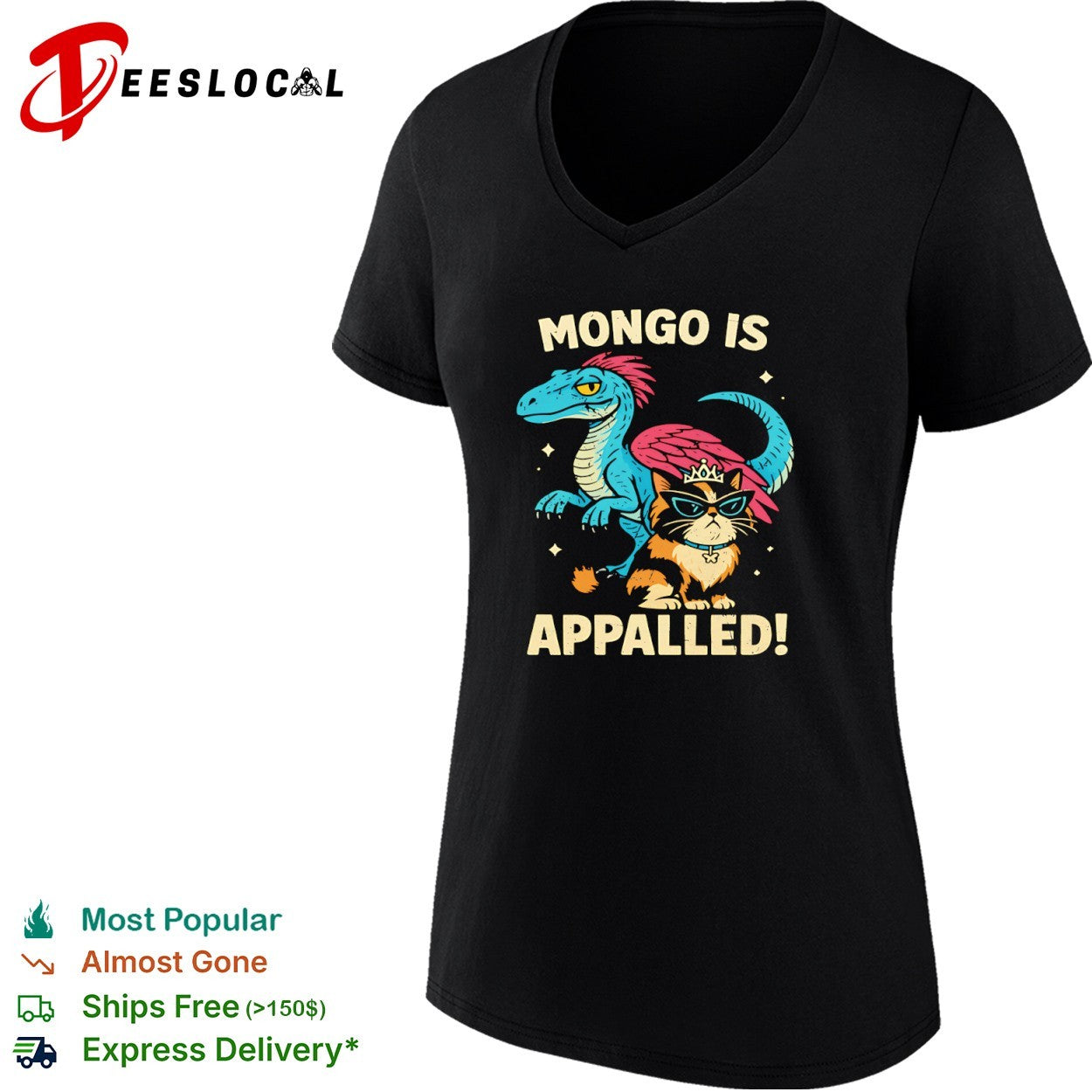 Mongo Is Appalled Dinosaur and Cat with Tiara shirt