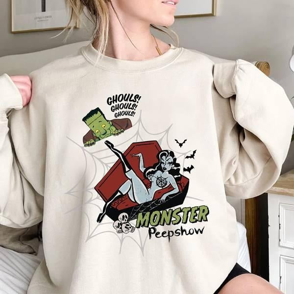 Monster Peepshow Shirt Vintage Halloween Shirt Halloween   Shirt, Halloween Monsters Shirt Hoodie, Sweatshirt