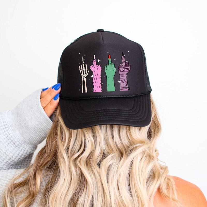Monster, Middle Finger, Sassy, Funny, Halloween, Black Snapback Trucker Hat, Sassy Graphic Otto Hats T-Shirts, Hoodie,...