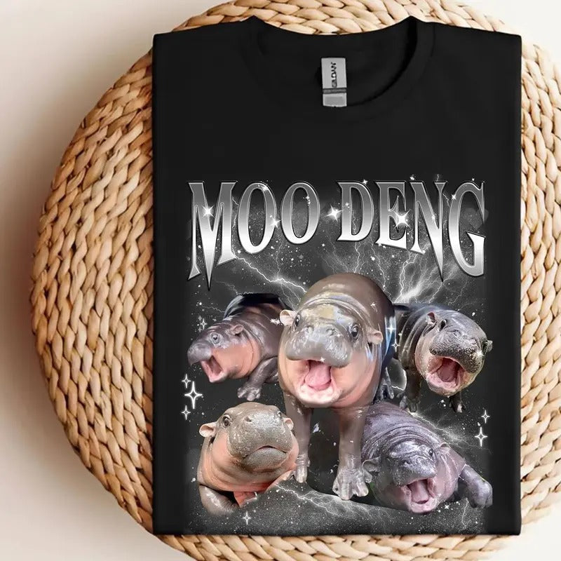 Moo Deng Meme Shirt Funny, I Love Moo Deng Tee, Moo Deng Fan Club Sweatshirt, Hippo Lover T-Shirt, Cute Baby Hippo Lover...