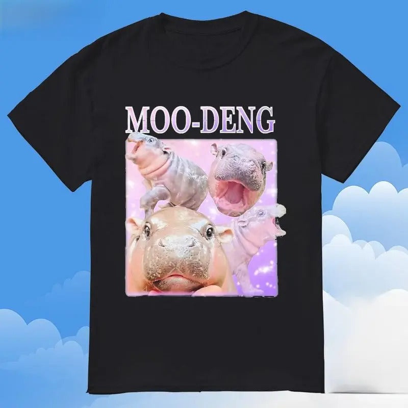 Moo-deng The Famous Baby Pigmy Hippo Moodeng Cute T-Shirt, Gift For Her, Gift For Him Fabric Top Cotton Hoodie, Sweatshirt