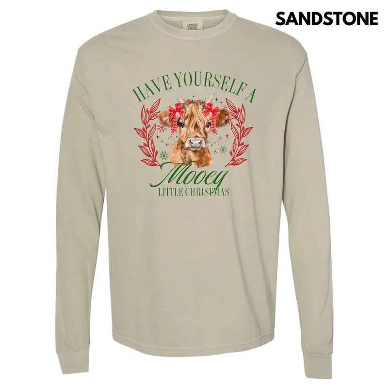 Mooey Little Christmas Long Sleeve Comfort Colors T-Shirt 'NLB' Hoodie, Sweatshirt | RetroVerseTees.com