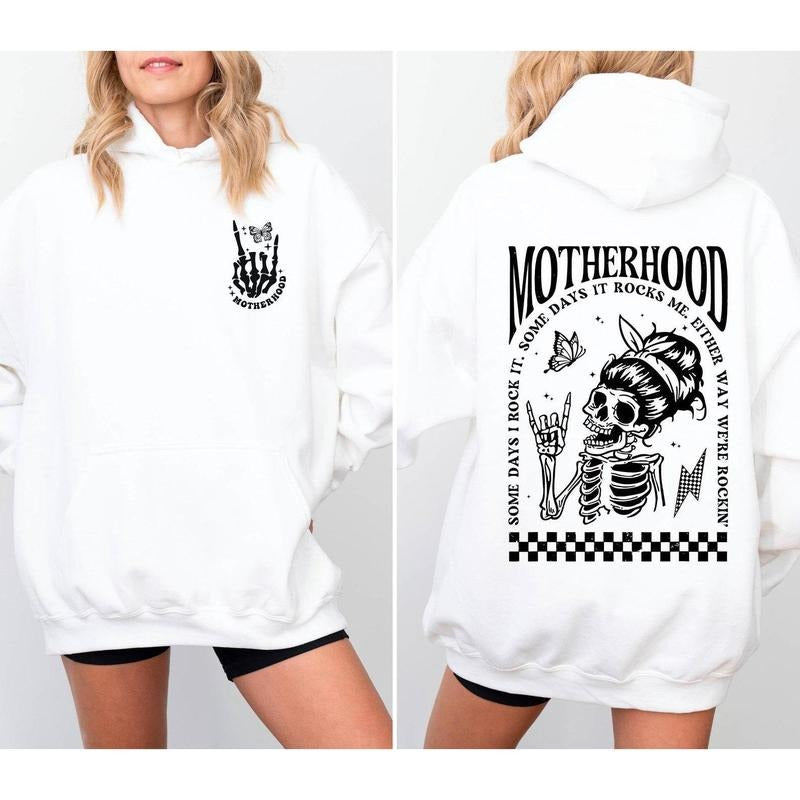 Motherhood Some Day I Rock it Hoodie, Mama Hoodie, Mom Hoodie, Motherhood Rock Skeleton Hoodie,  Rocker Mom Gifts,...