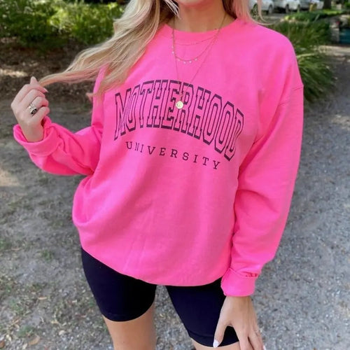 'Motherhood University' Crewneck Sweatshirt T-Shirts, Hoodie | RetroVerseTees.com