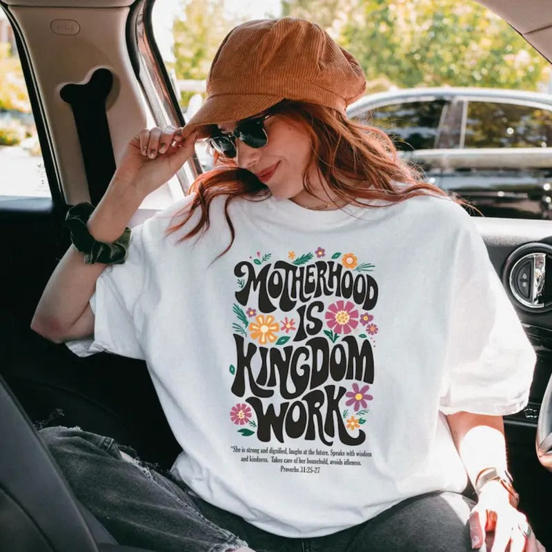 Motherhood is Kingdom Work Vintage Graphic Shirt, Christian Mom Shirt, Retro Christian Mom T Shirt, Christian Mothers Day...