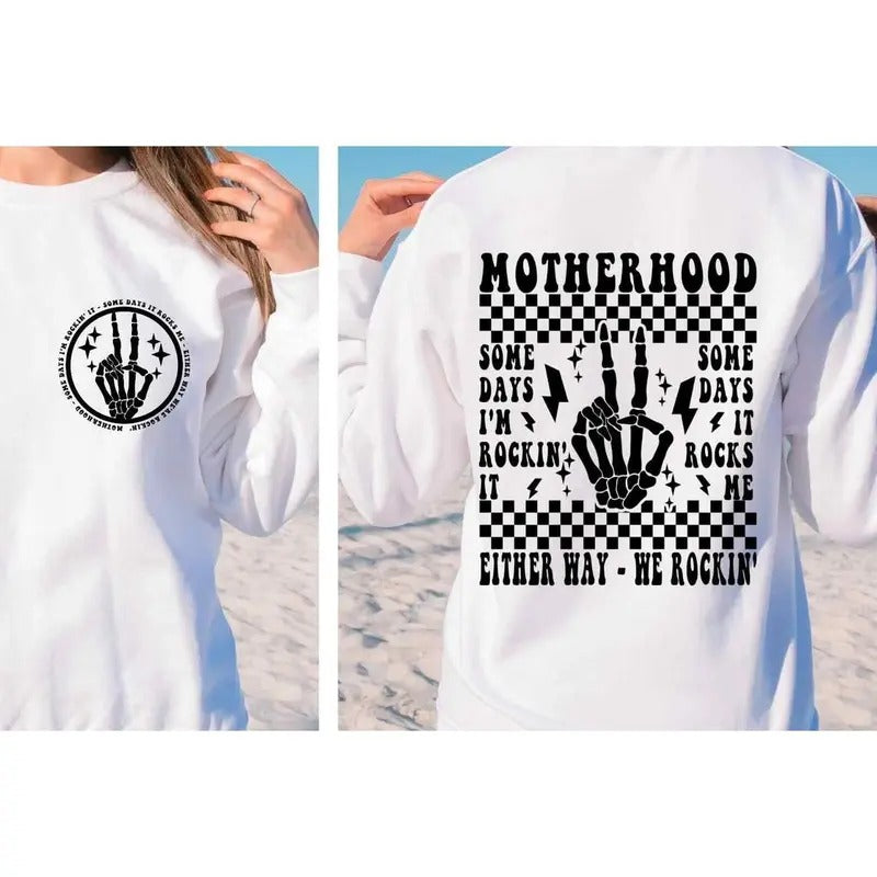 Motherhood some days I rock it shirt, unny motherhood rock skeleton shirt Hoodie, Sweatshirt | RetroVerseTees.com