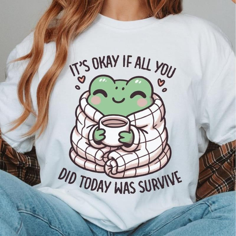 Mouthless cat'WB shield Okay If Spiky hair fighters You Did Today Was Survive ~ Unisex Apparel Relaxed Fit Printed Red...