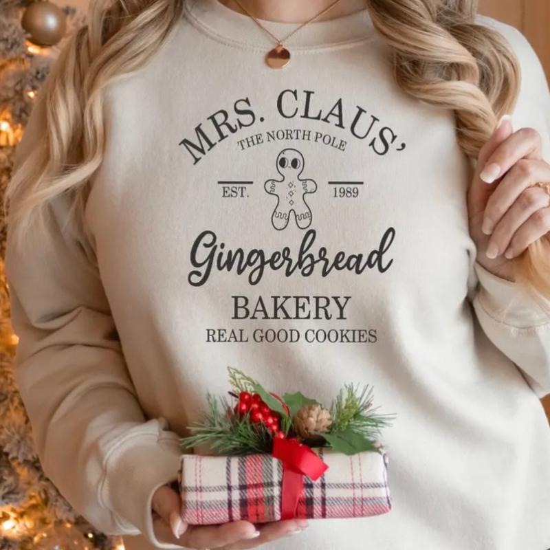 Mrs Claus Gingerbread bakery Crewneck Sweatshirt T-Shirts, Hoodie | RetroVerseTees.com