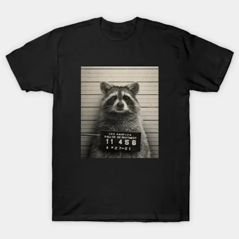 Mugshot Series WB shield (Raccoon) Vintage Graphic Tees, Meme Cringe Funny Dumb Shirt, y2k Clothing, Unisex Vacation...