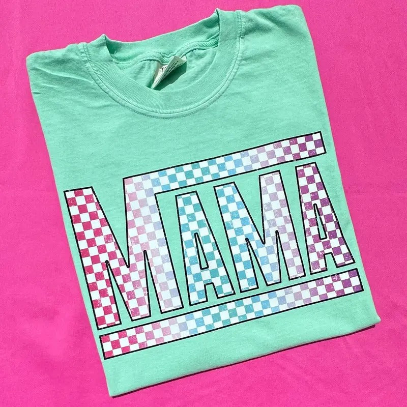 Multi-Color Checkered Mama Comfort Colors T-Shirt Hoodie, Sweatshirt | RetroVerseTees.com