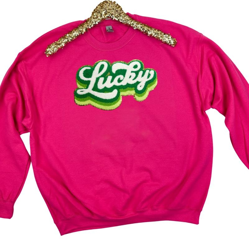 Multi Green Chenille Lucky Patch Sweatshirt T-Shirts, Hoodie | RetroVerseTees.com