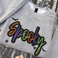 Multicolor Glitter Spooky Season Embroidered Crewneck Sweatshirt T-Shirts, Hoodie | RetroVerseTees.com