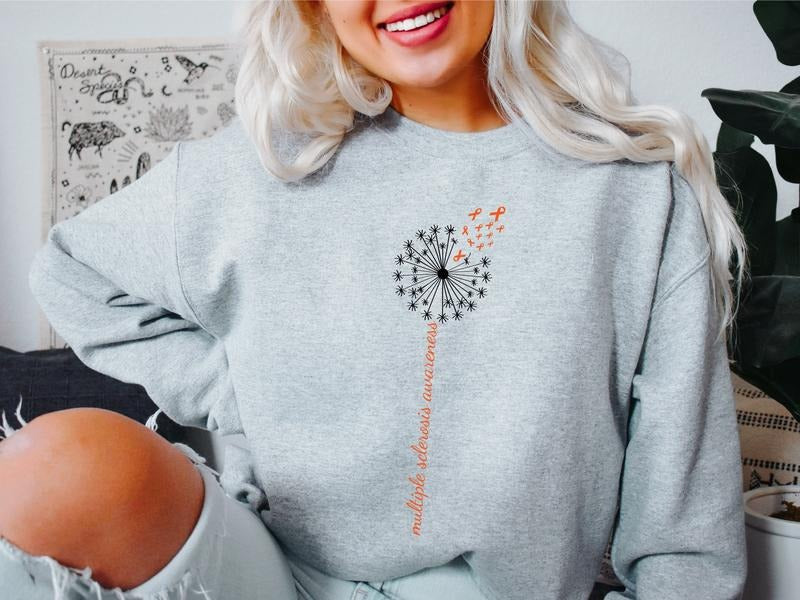 Multiple Sclerosis Awareness Sweatshirt, Orange Ribbon Sweater, World MS Day Warrior Hoodie, MS Fighter Gift Sweater,...