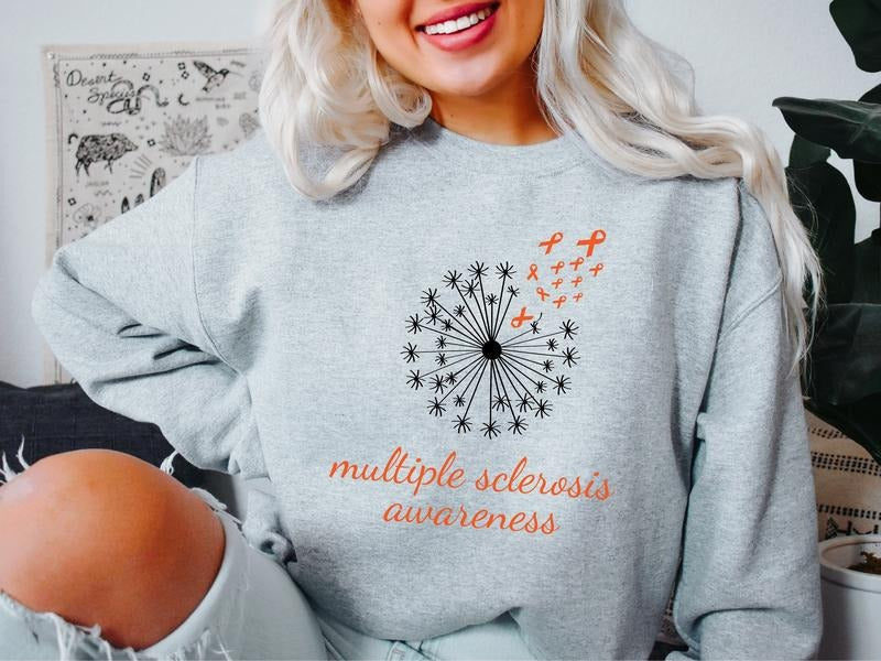 Multiple Sclerosis Sweatshirt, Dandelion MS Fighter Hoodie, MS Warrior Gift Sweater, Matching Orange Ribbon Sweater,...