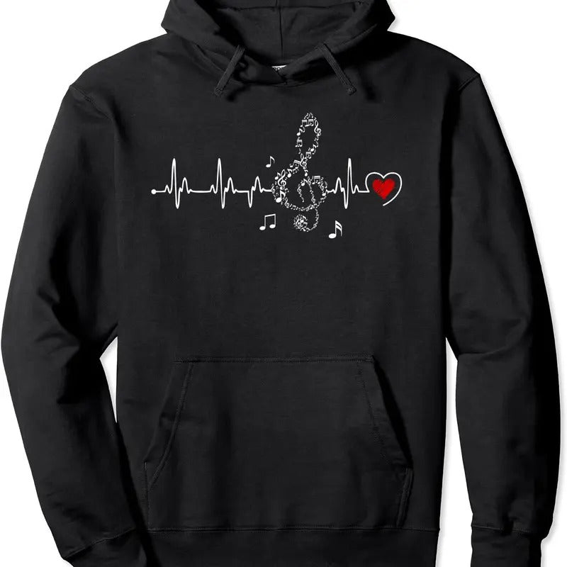 Music Heartbeat Clothing for Music Lovers Pullover Hoodie T-Shirts, Sweatshirt | RetroVerseTees.com
