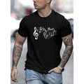 Musical Note Graphic Men's Short Sleeve T-shirt, Comfy Stretchy Trendy Tees For Summer, Casual Daily Style Fashion...