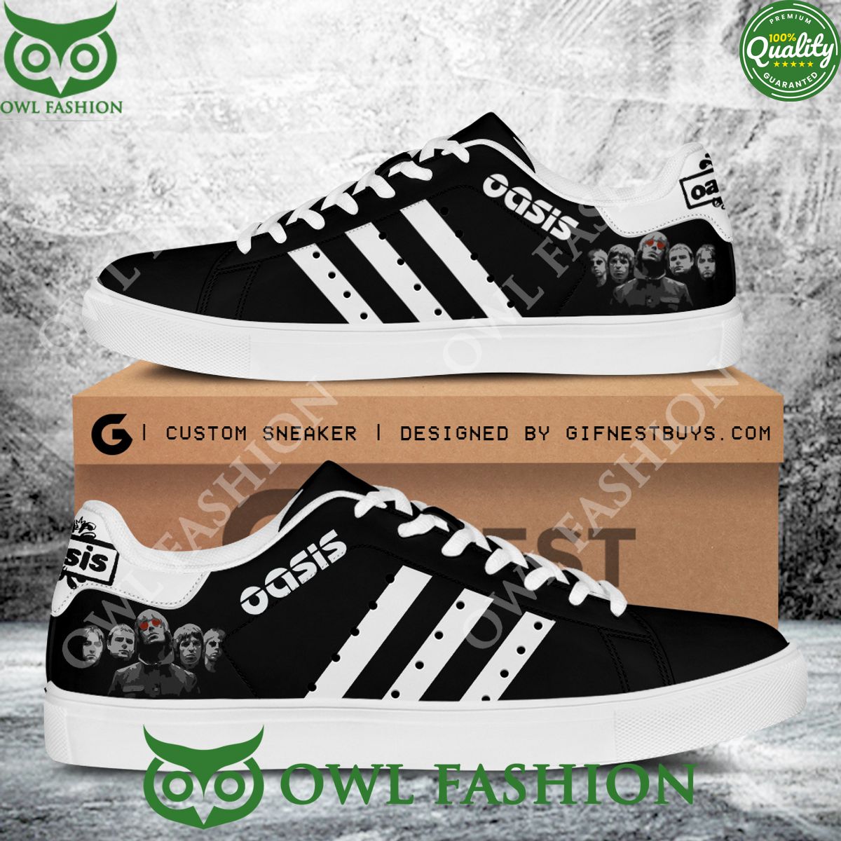 Oasis Band Music Inspired Black Stan Smith Shoes