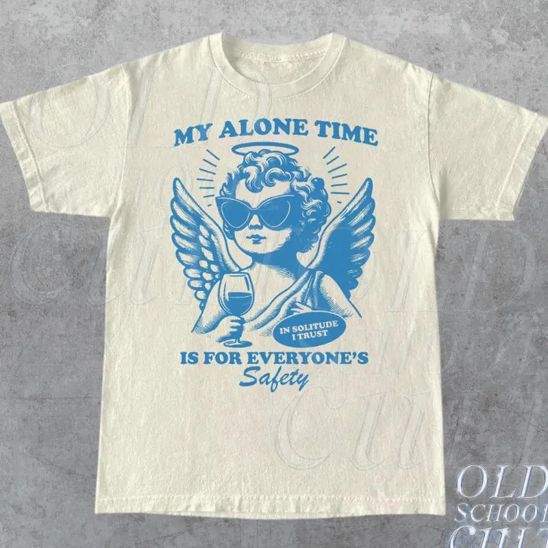 My Alone Time Is for Everyones Safety Vintage T-Shirt, Retro 80s Unisex Adult T Shirt, Vintage Graphic T Shirt, Nostalgia...