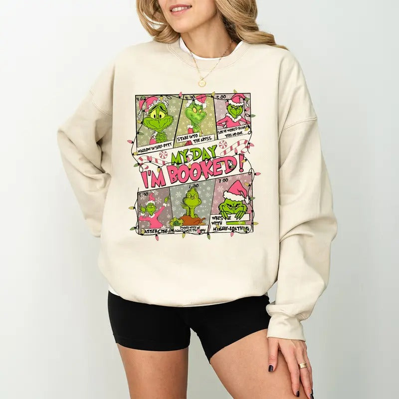 My Day I'm Booked Sweatshirt, Christmas Movies Sweater, Retro Christmas Sweatshirt, Pink Christmas Shirt, Christmas...