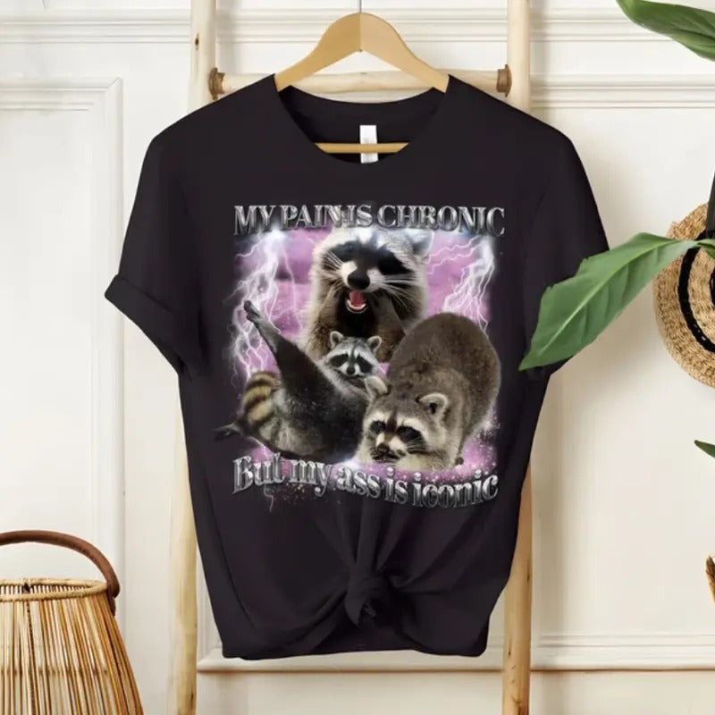 My Pain Is Chronic Raccon Vintage Shirt, 90s Raccoon Shirt, Funny Retro Raccoon Shirt Hoodie, Sweatshirt | RetroVerseTees.com