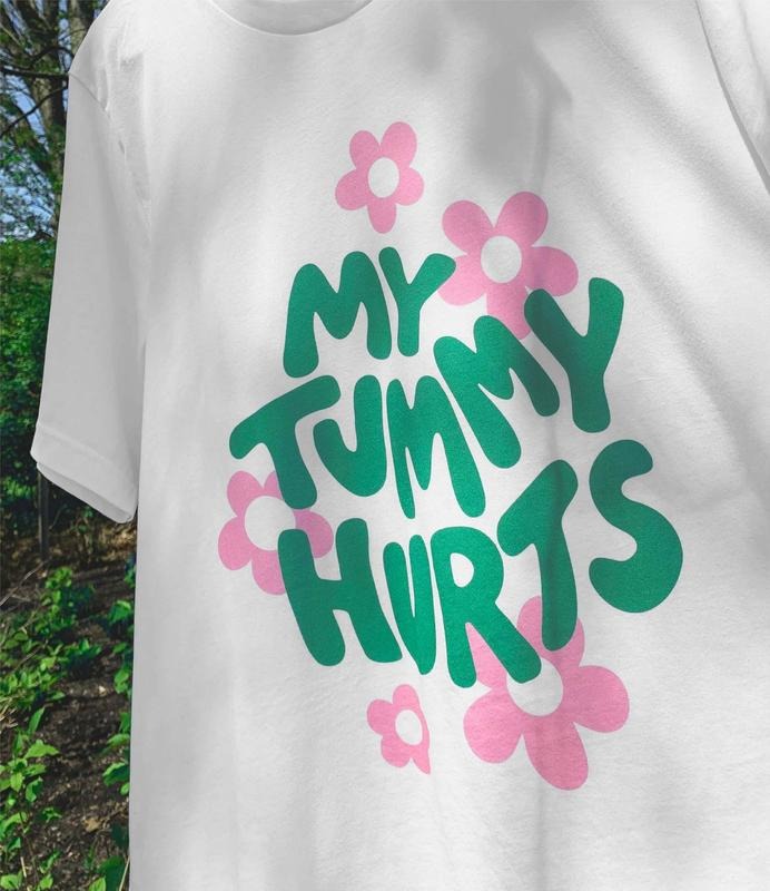 My Tummy Hurts Aesthetic Tee Shirt Groovy Graphic Tee Trendy Y2k Tumblr Graphic Tee Celiac Gluten-free Ibs Lactose Green...
