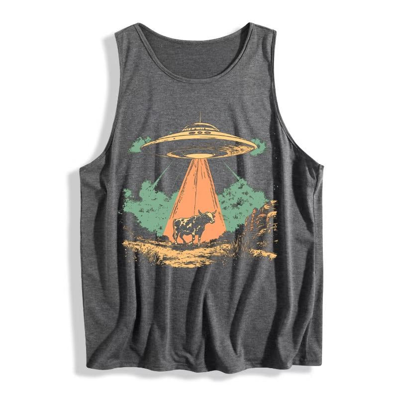 Mysterious Sleeveless Vest with Intriguing UFO Gunpla brand Cow Abduction Scene for Sci - Fi Aficionados style 02...