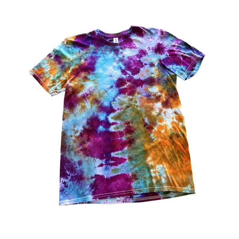 Mystical Mood Blue Orange And Pink Hand Dyed Ice Dyed Tie Dye T-Shirt Vacation Outfits - Colorful Tie-Dye Design T-Shirt...