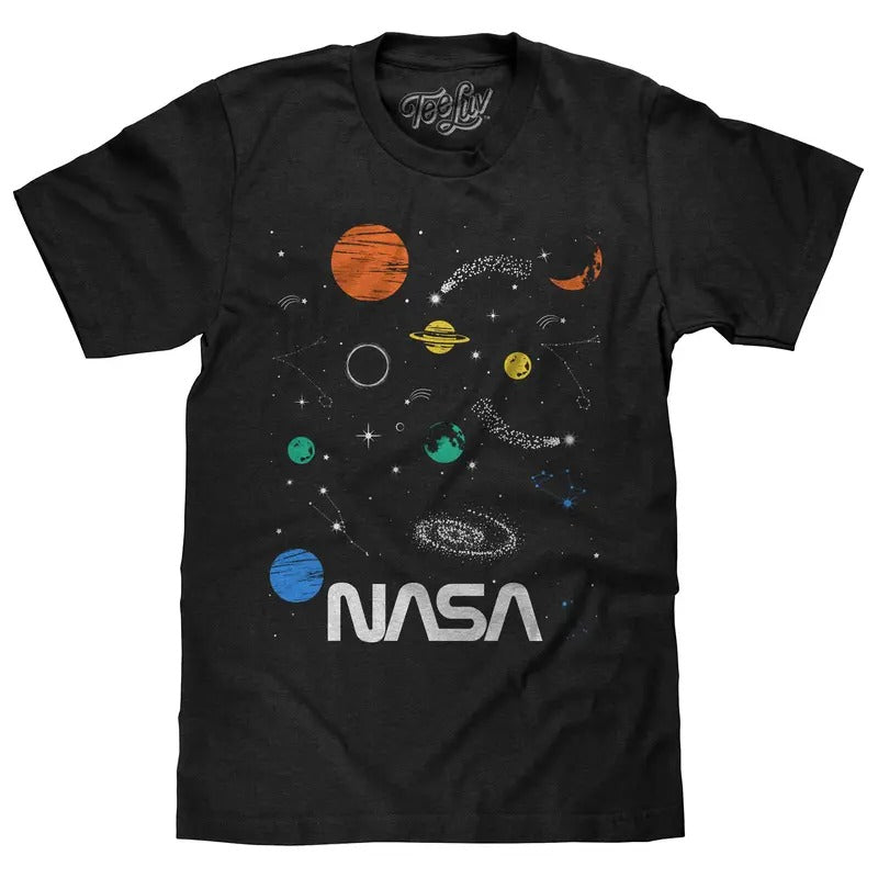 NASA Planets and Stars Space T-Shirt - Black Hoodie, Sweatshirt | RetroVerseTees.com