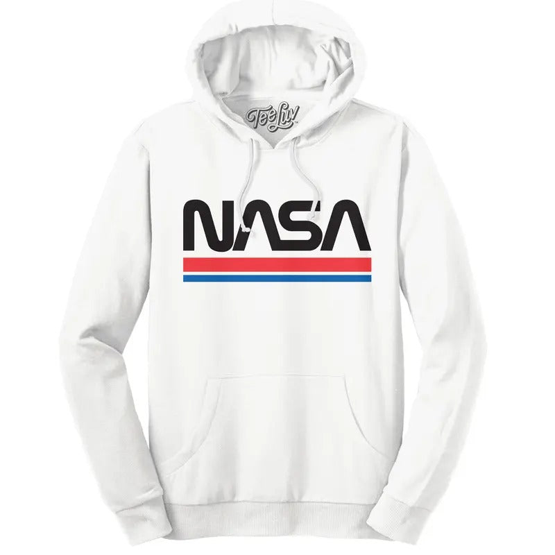 NASA Worm Logo Hooded Sweatshirt - White T-Shirts, Hoodie | RetroVerseTees.com