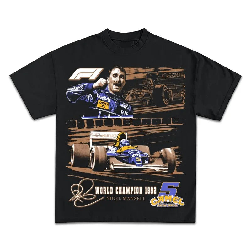 NIGEL MANSELL 1992 WORLD CHAMPION FORMULA 1 GRAPHIC T-SHIRT - STREETWEAR Hoodie, Sweatshirt | RetroVerseTees.com