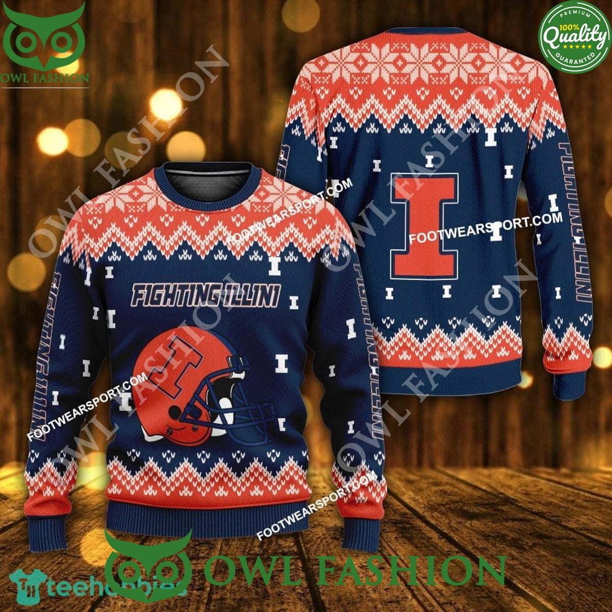 Logo Pattern Helmet Illinois Fighting Illini Ugly Sweater for Christmas